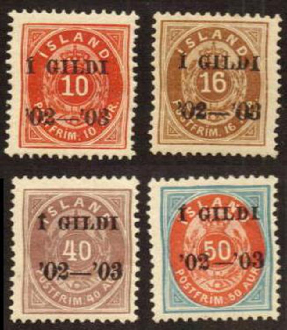 ICELAND 1902 A range of the middle values of the black overprints. 1 gildi on the 10a 16a 40a and 50a. - 71439 - Mint image 0