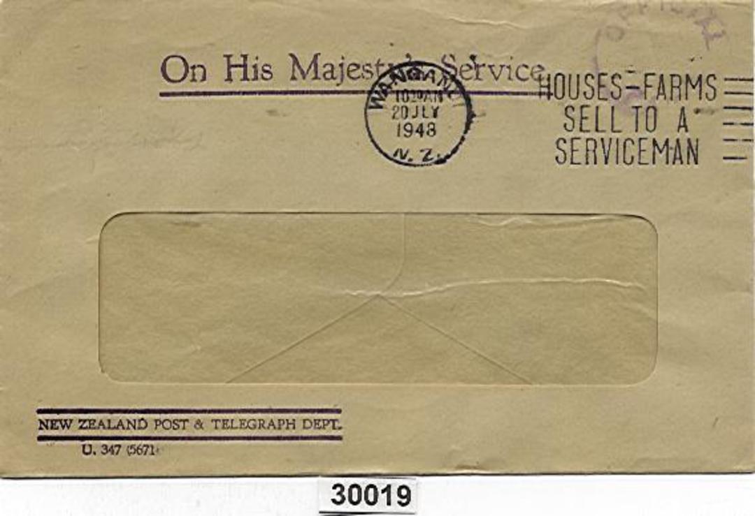 NEW ZEALAND 1948 Window envelope with OFFICIAL PAID purple stamp. From P & T Dept 20/7/48. - 30019 - PostalHist image 0