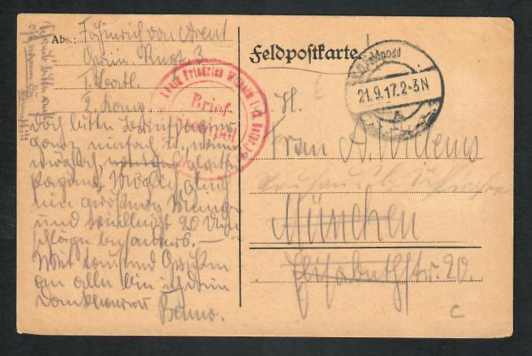 GERMANY 1917 Feldpostkarte. Red cachet. - 32335 - PostalHist image 0