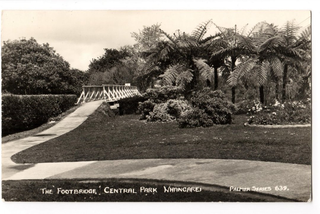 Real Photograph by T G Palmer & Son of The Footbridge Central Park Whangarei. - 44834 - Postcard image 0