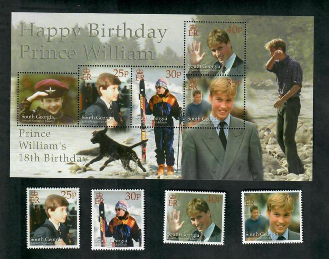 SOUTH GEORGIA and SOUTH SANDWICH ISLANDS 2000 18th Birthday of Prince William of Wales. Set of 4 and miniature sheet. - 50959 - image 0