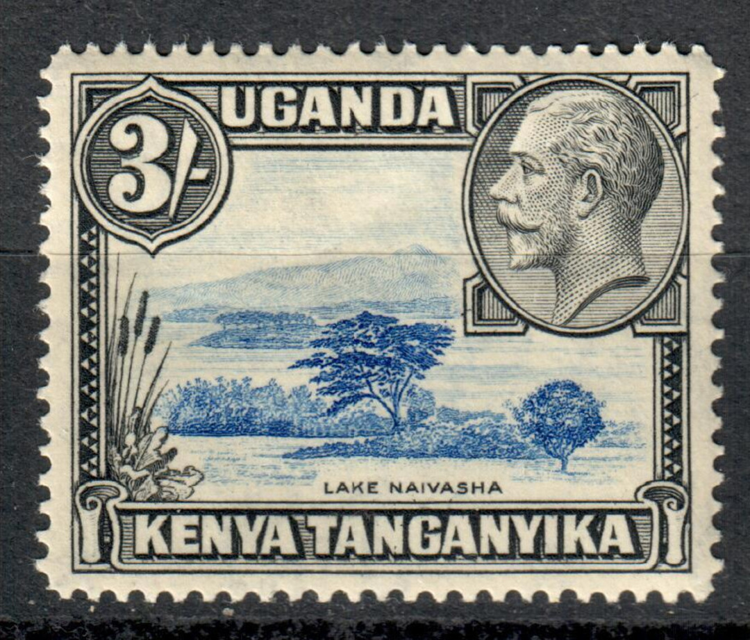 KENYA UGANDA TANGANYIKA 1935 Geo 5th Definitive 3/- Blue and Black. - 8116 - LHM image 0