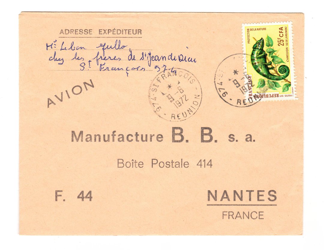 REUNION 1972  Airmail Letter from St Denis to Nantes. - 38184 - PostalHist image 0