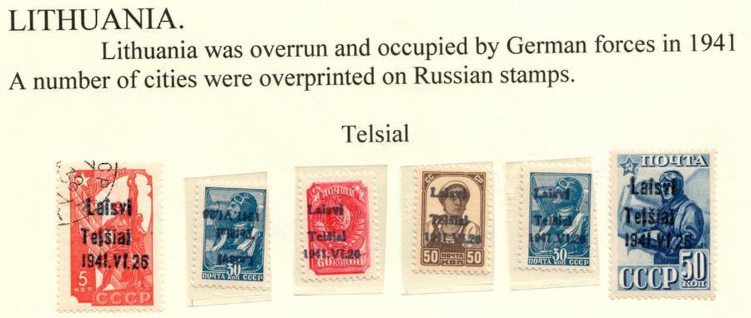 GERMAN OCCUPATION OF LITHUANIA 1941 Russian Definitives overprinted  Telsial 26/6/1941. Set of 6. Not listed by SG. Scarce. One image 0