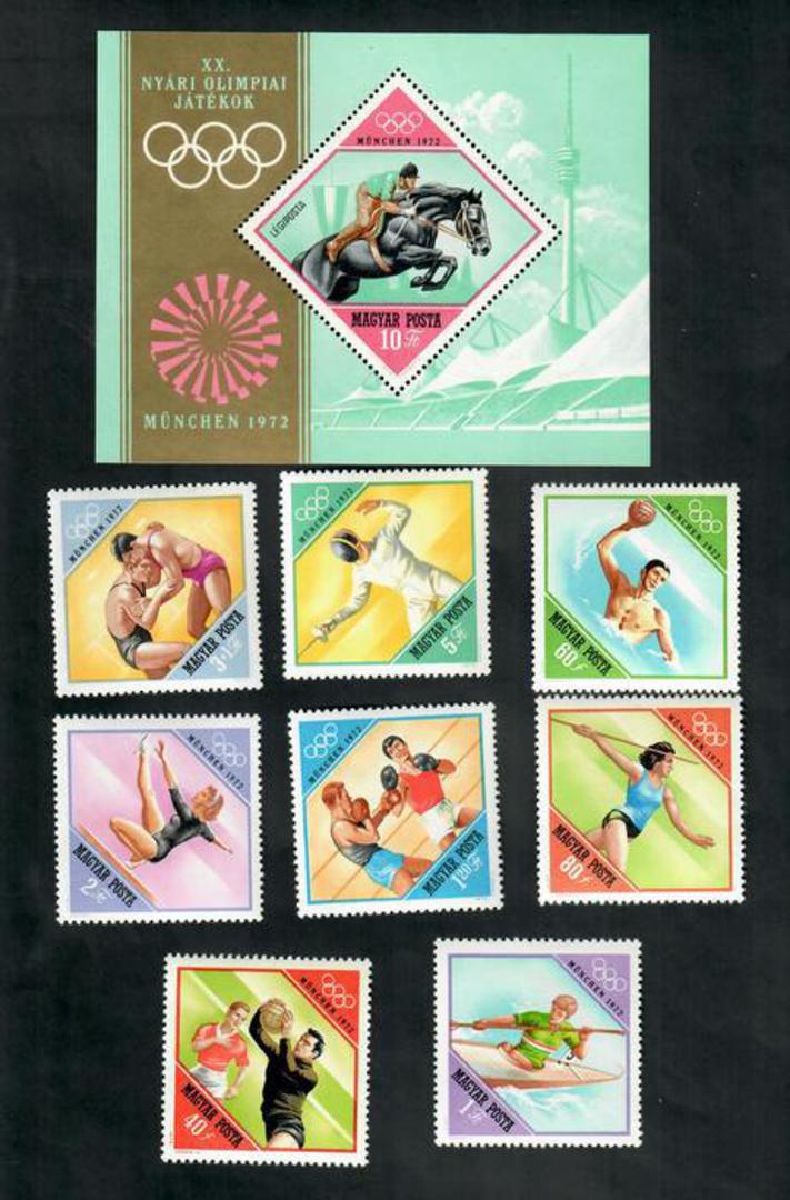 HUNGARY 1972 Olympics. Second series. Set of 8 and miniature sheet. - 50998 - UHM image 0