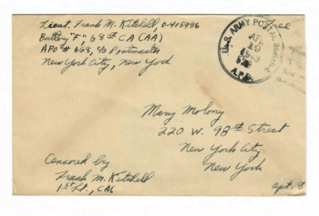 USA 1945 Letter from army serviceman. Free. Postmark US Army Postal Service 520. Censored by officer. image 0