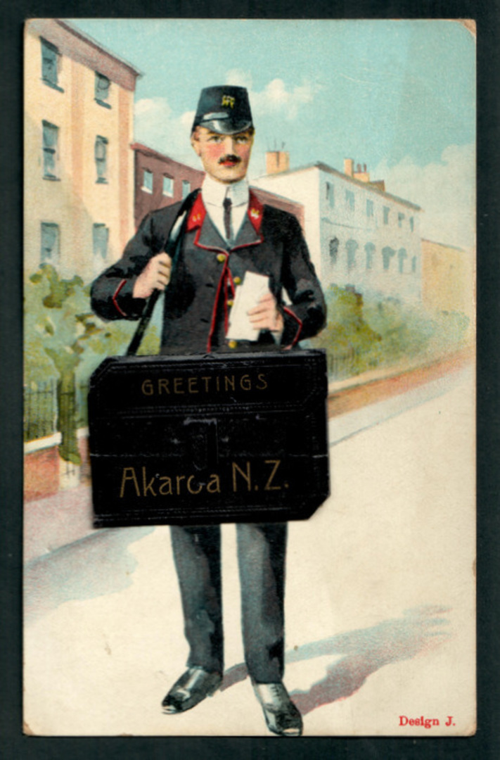 NEW ZEALAND Coloured Mailing Novelty from Akaroa featuring a postman. - 48254 - Postcard image 0