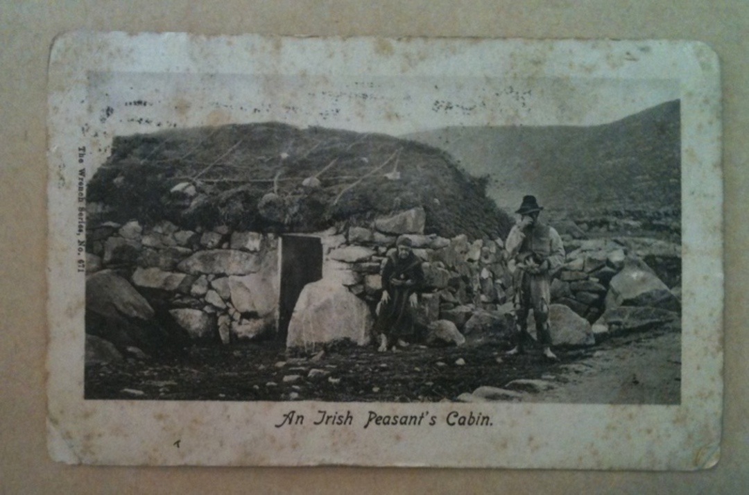 Postcard of an Irish Peasant's Cabin. The condition of the card is appropriate to the living conditions. - 242600 - Postcard image 0
