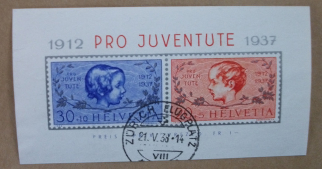 SWITZERLAND 1937 Pro Juventute. Miniature sheet. Nice postmark May 1938. - 37976 - VFU image 0