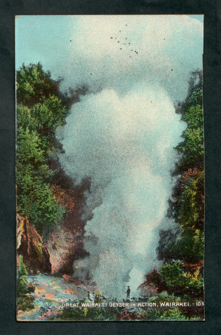 Coloured postcard of Great Wairakei Geyser in action. - 46763 - Postcard image 0