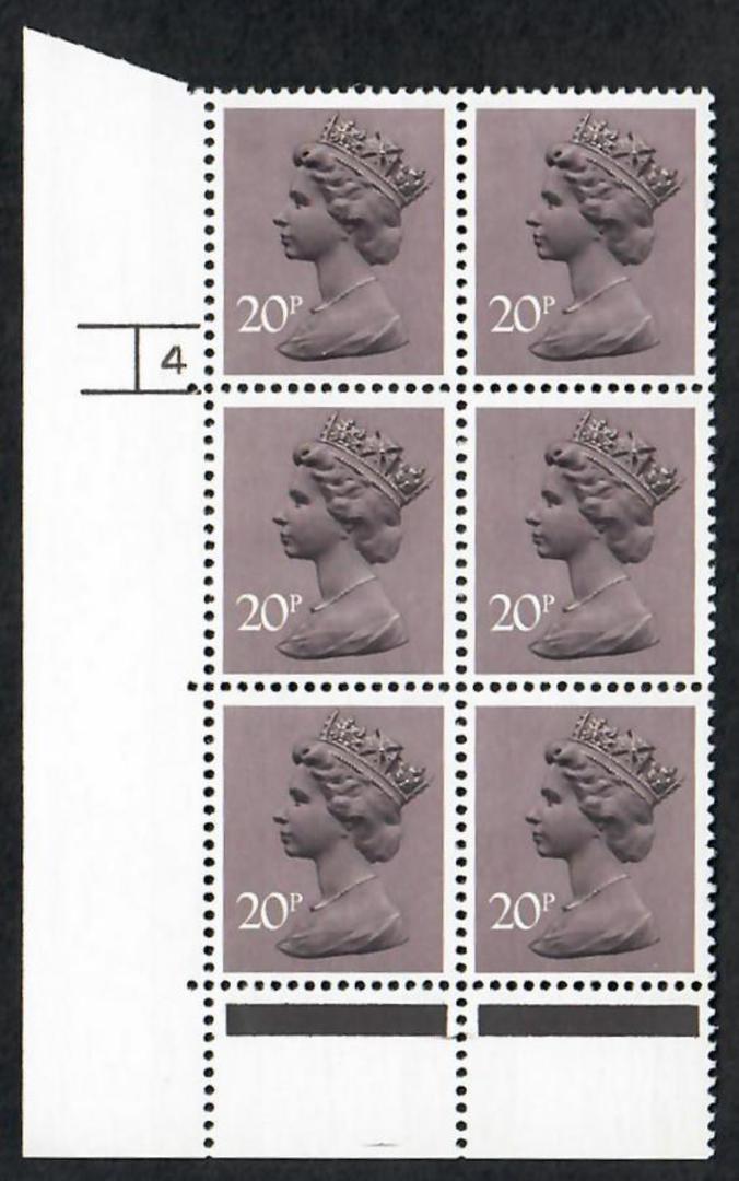 GREAT BRITAIN 1976 Machin 20p Dull Purple. Plate 4 with Dot and Plate 4 with no dot. - 23220 - UHM image 0
