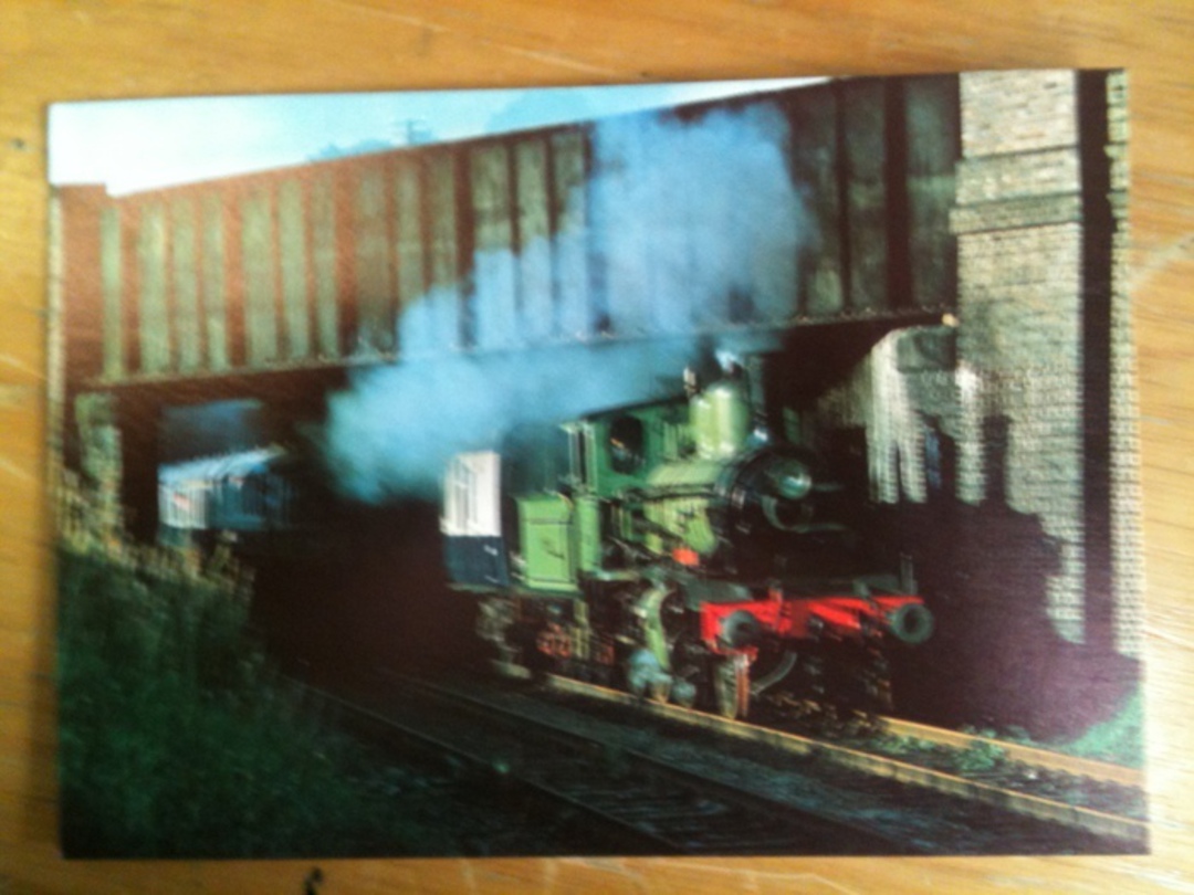 Coloured postcard of Norwegian State Railways 2-6-0 Class 21c #377 at Loughborough. - 40641 - Postcard image 0