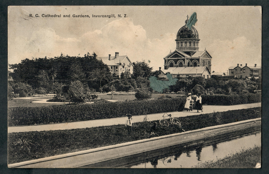 Early Undivided Postcard of the Roman Catholic Cathedral and Gardens Invercargill. - 49322 - Postcard image 0