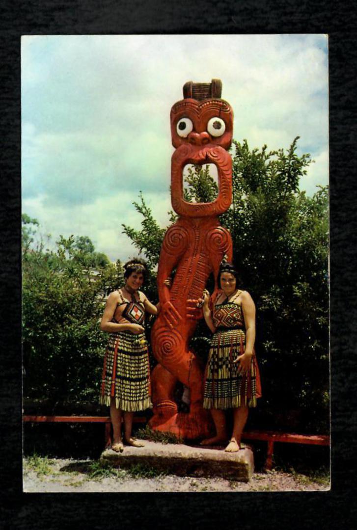 Modern Coloured Postcard by Gladys Goodall of Bell Tower Ohinemutu and two maori girls. - 444589 - Postcard image 0