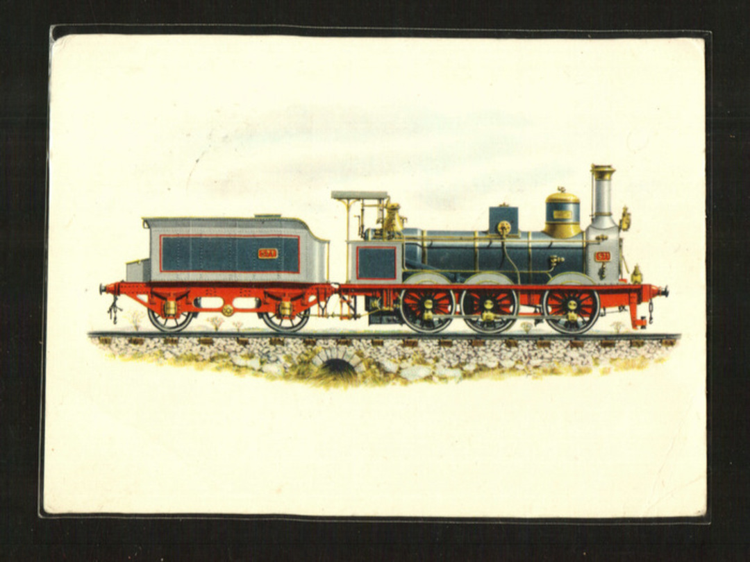ITALY Coloured postcard of drawing of 1875 Locomotiva a sei ruote accopiate e cilindri interni inclinati. - 40578 - Postcard image 0