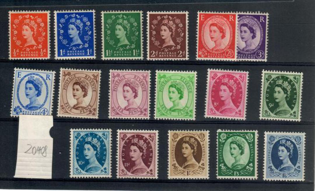 GREAT BRITAIN 1955 Elizabeth 2nd Definitive set of 17. (missing the second 2d value). - 20408 - Mint image 0
