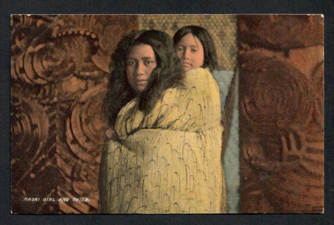Coloured Postcard of Maori Girl and Child. - 49723 - Postcard image 0
