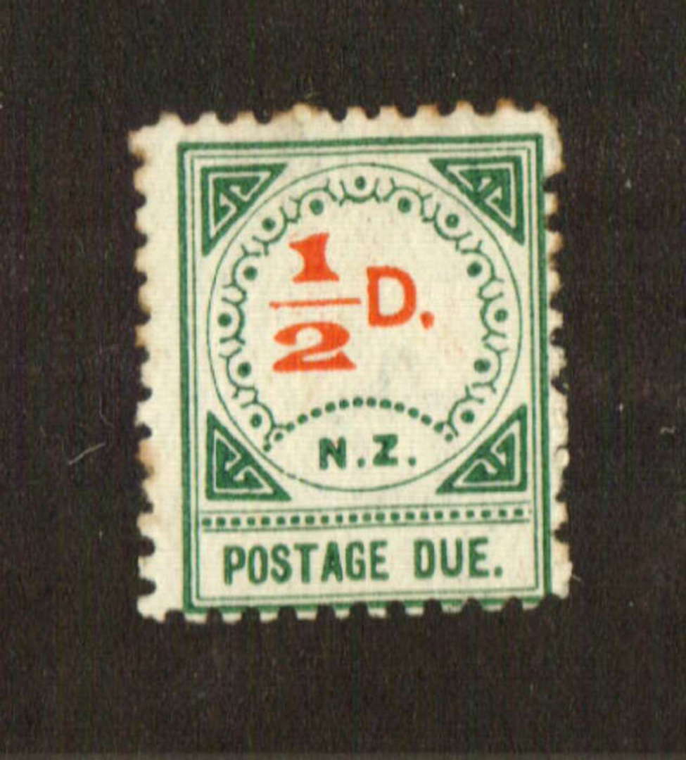 NEW ZEALAND 1899 Postage Due ½d  Group 3. Small NZ and Large D. Centred south east. Clean fresh copy. Nice perfs. Good gum hinge image 0