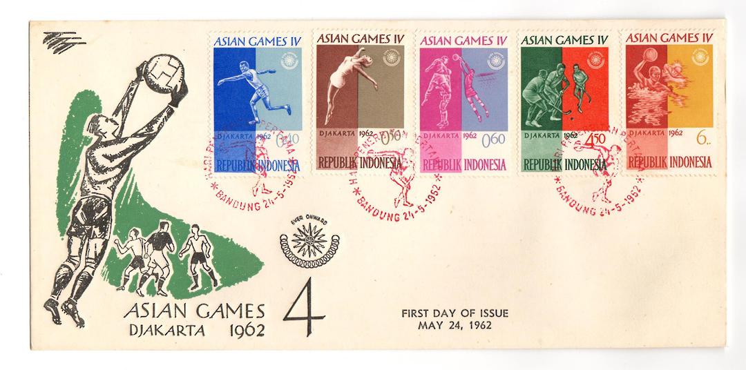 INDONESIA 1962 Fourth Asian Games. Set of 24 on first day cover. - 132038 - FDC image 3
