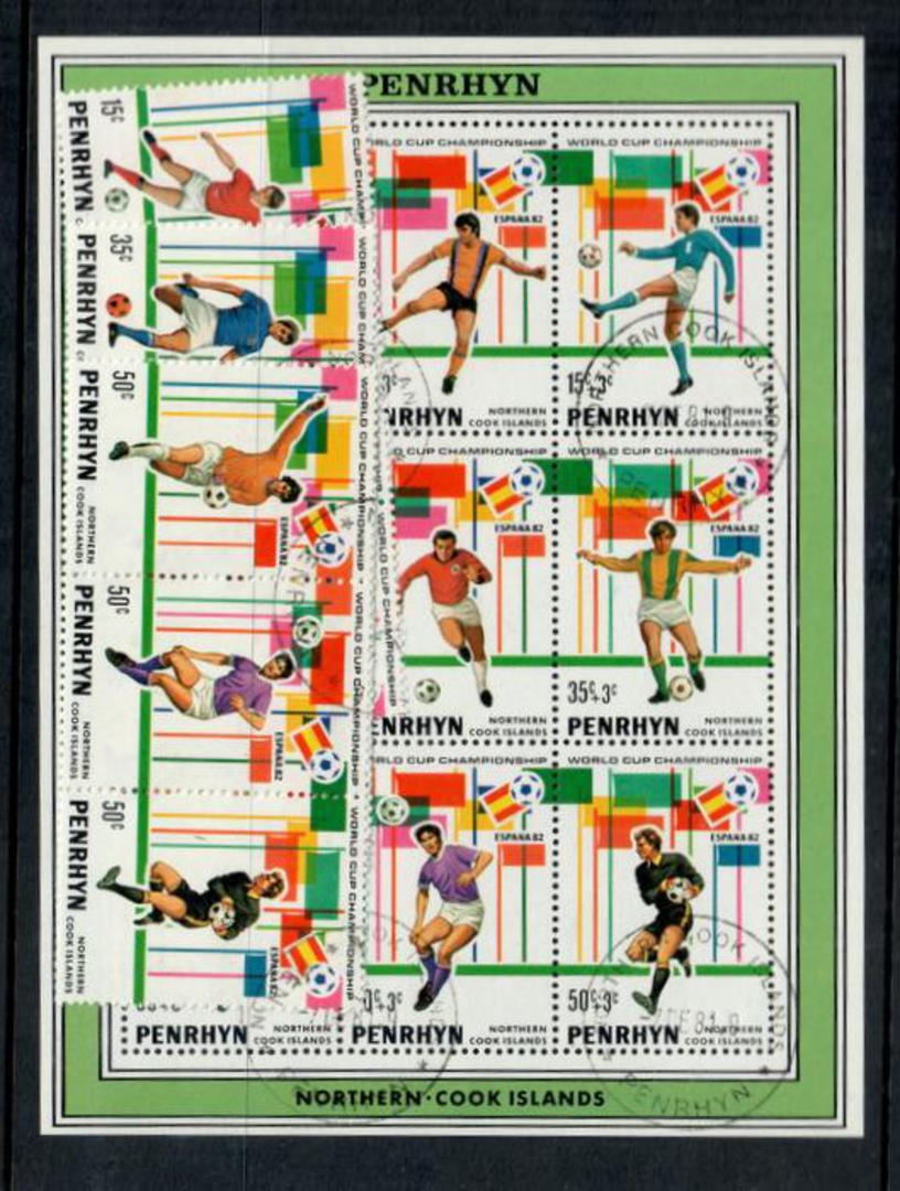PENRHYN 1982 World Cup Football Championship. Set of 9 in strips of 3 and the miniature sheet. - 52031 - VFU image 0