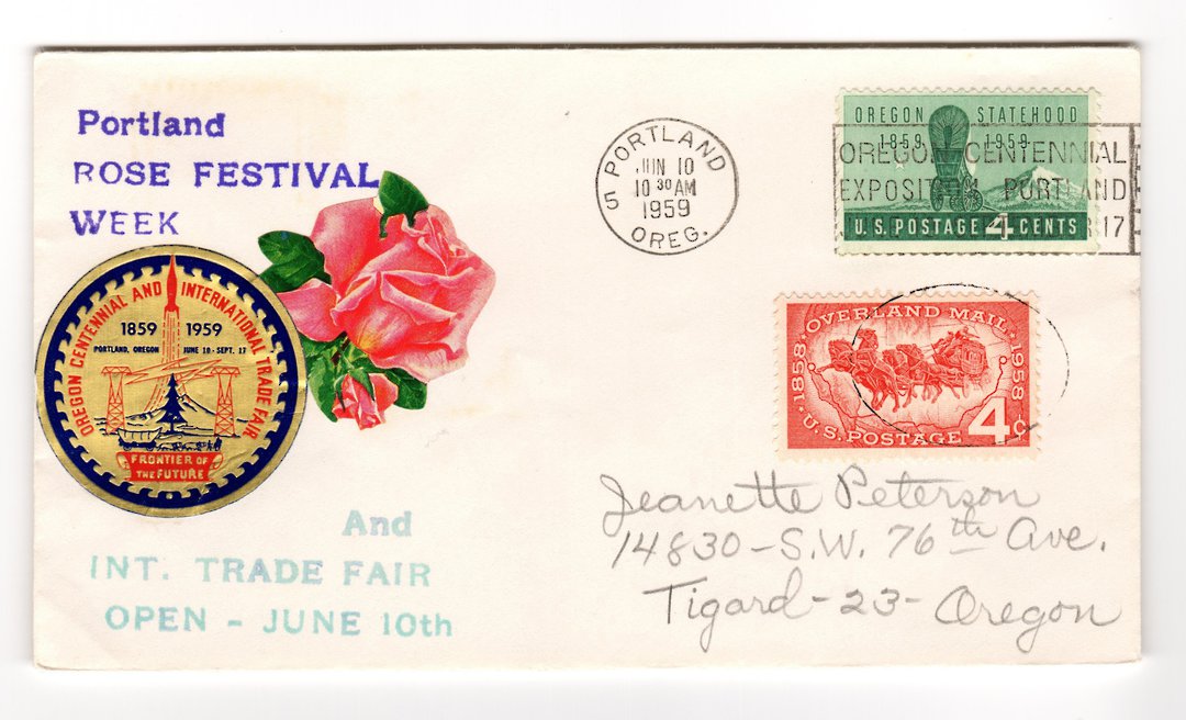 USA 1959 Internal Letter with Oregon Centenary International Trade Fair Cinderella. - 36856 - PostalHist image 0