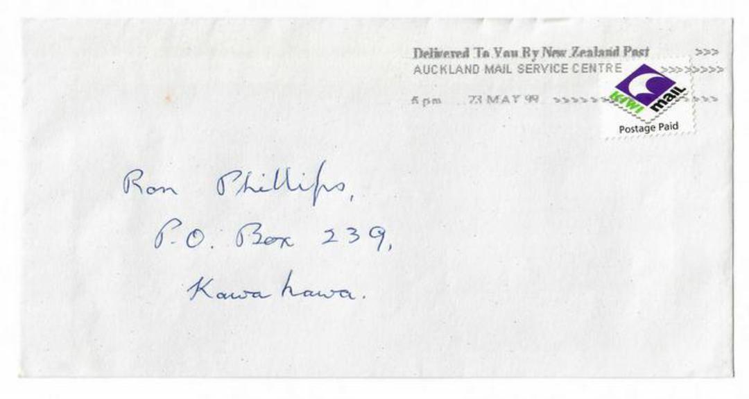 NEW ZEALAND Alternative Postal Operator Kiwi Mail 1999 label on commercially used cover. - 36444 - PostalHist image 0