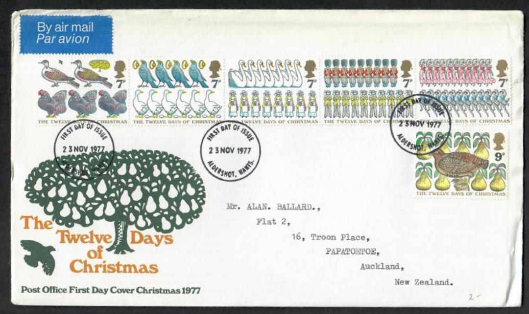 GREAT BRITAIN 1977 Christmas. Set of 6 on first day cover. - 530387 - FDC image 0