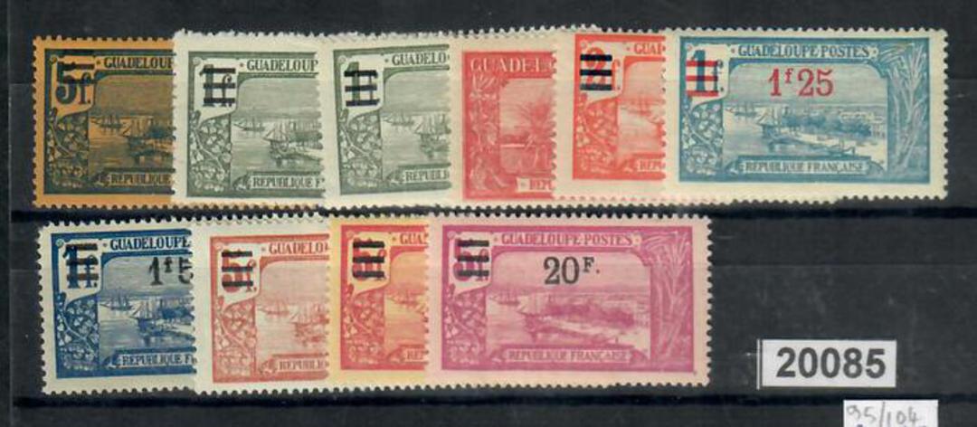 GUADELOUPE 1925 set of 10 surcharges. Extremely lightly hinged mint. - 20085 - LHM image 0