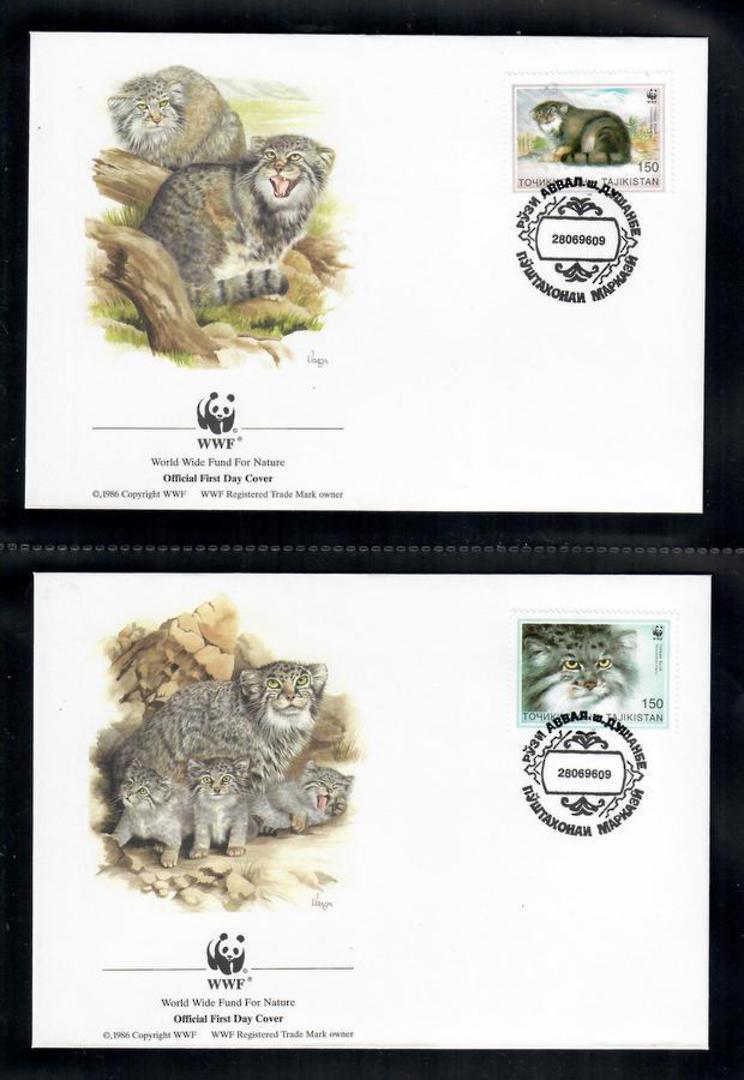 TAJIKISTAN 1996 World Wildlife Fund. Pallas's Cat. Set of 4 in mint never hinged and on first day covers with 6 pages of officia image 2