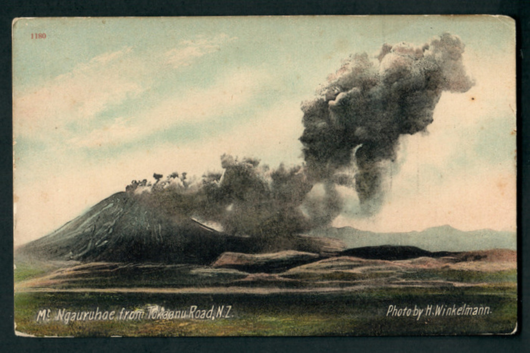 Coloured Postcard by Winkelmann of Mt Ngauruhoe from Tokaanu Road. - 46833 - Postcard image 0
