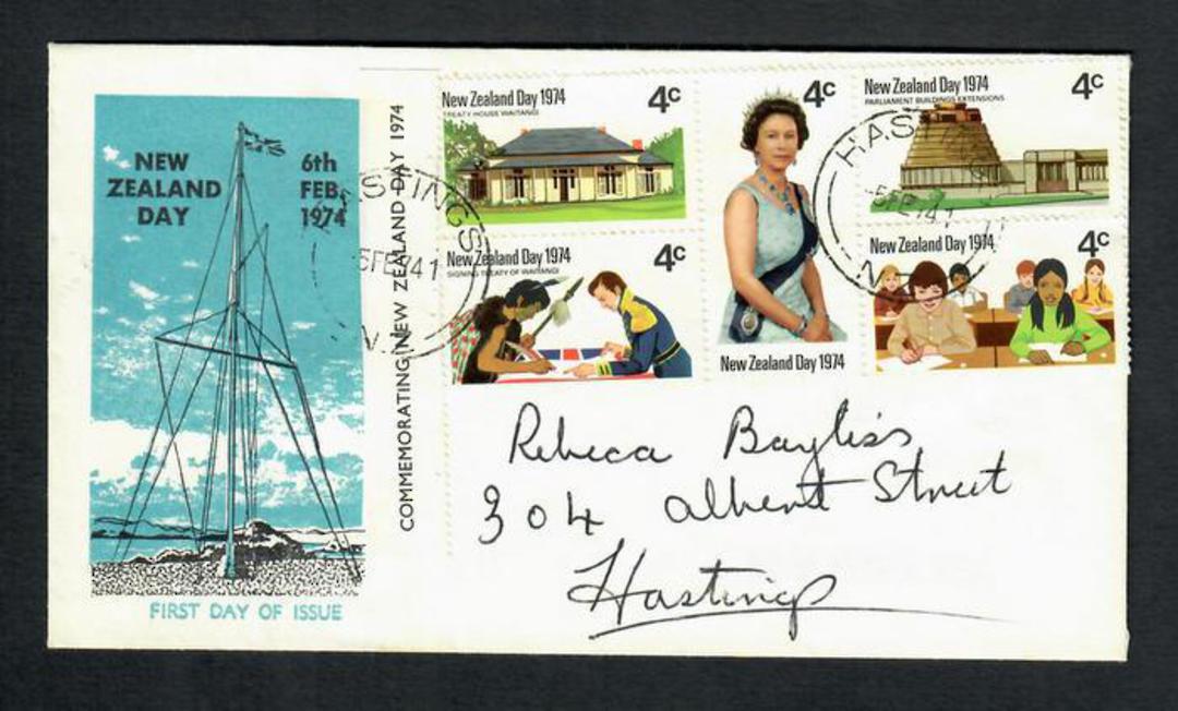 NEW ZEALAND 1974 New Zealand Day. Set of 5 on illustrated first day cover. - 31446 - FDC image 0