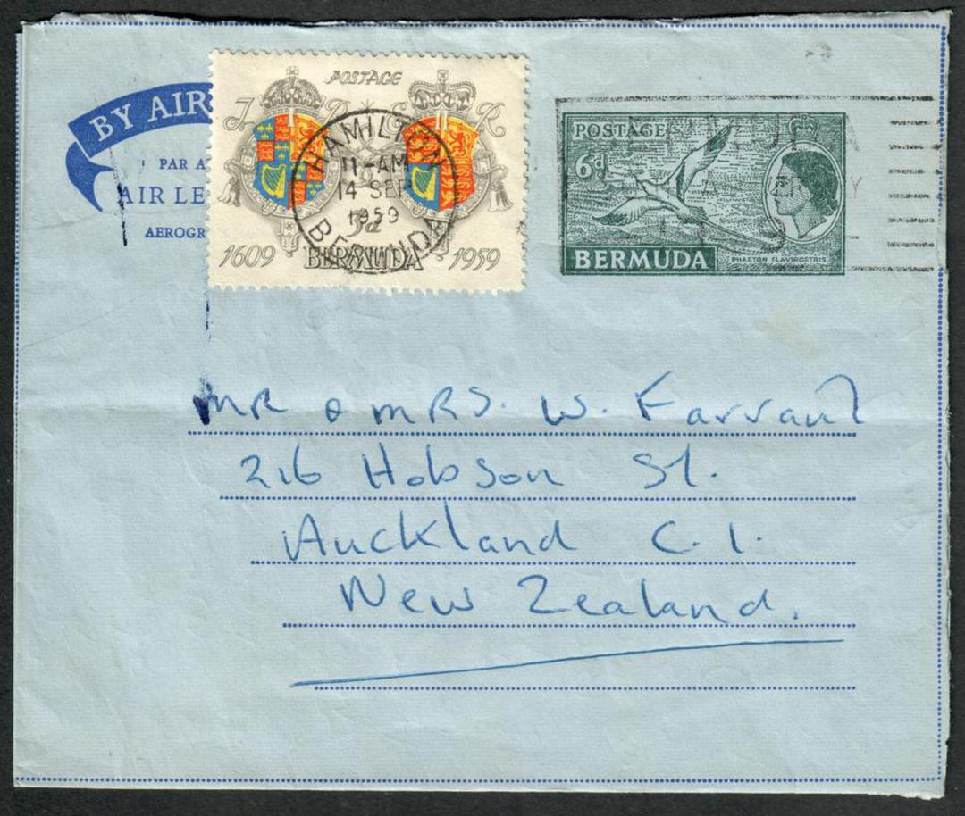 BERMUDA 1959 Aerogramme to New Zealand with additional postage. - 30641 - PostalHist image 0