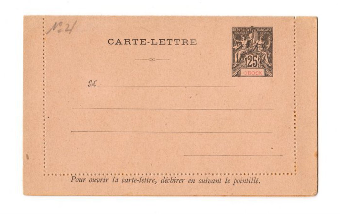 OBOCK 1892 Carte-Lettre 25c Black. Unused. - 38157 - PostalHist image 0