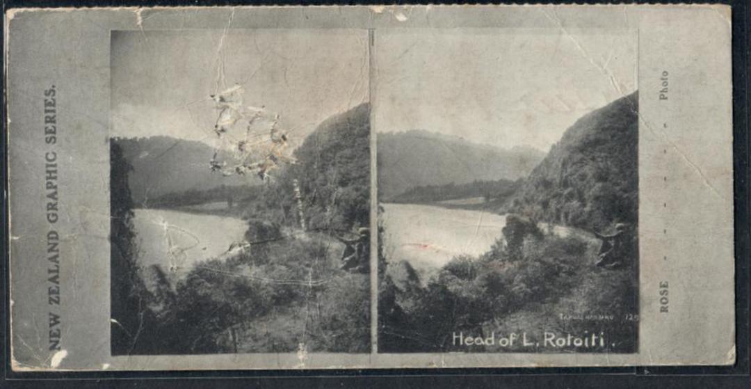 Stereo card New Zealand Graphic series of head of Lake Rotoiti. - 140037 - Postcard image 0