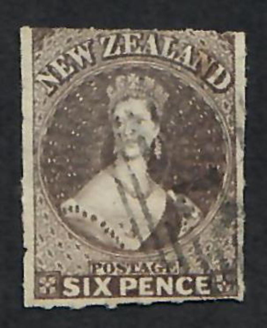 NEW ZEALAND 1862 Full Face Queen 6d Black-Brown. Roulette 7 at Auckland with British Philatelic Assoc certificate. A scarce stam image 0