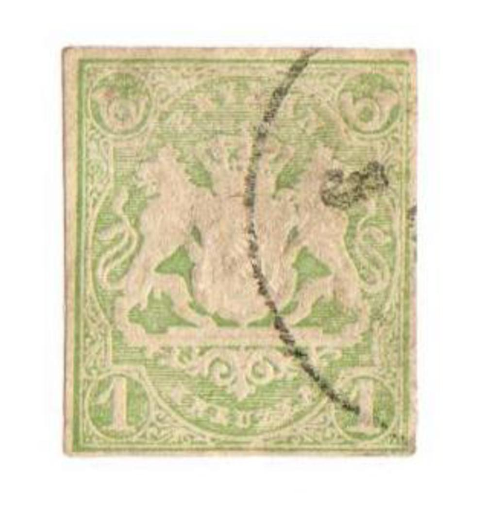 BAVARIA 1875 Definitive 1 kr Pale Green. Watermark 7 sideways. Imperf. Unlisted. - 75511 - Used image 0