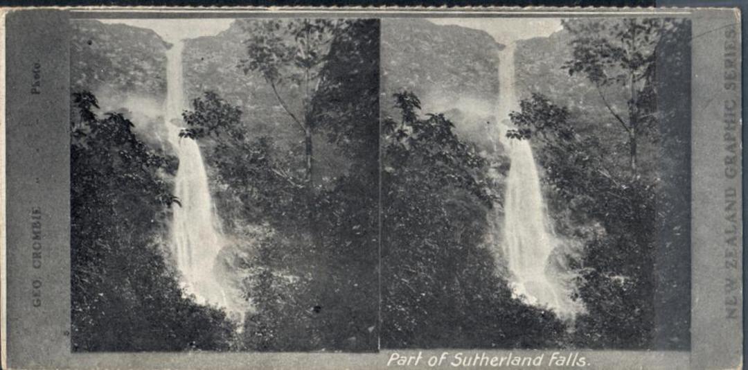 Stereo card New Zealand Graphic series of part of Sutherland Falls. - 140018 - Postcard image 0