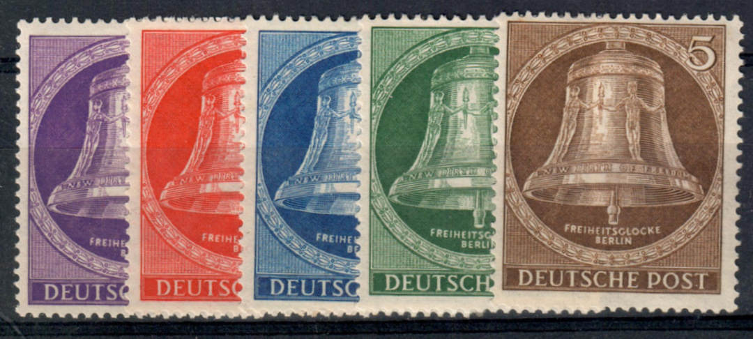 WEST BERLIN 1953 Freedom Bell. Clapper to the centre. The 30pf has a grease mark but the 40pf is perfect. Set of 5. - 71479 - LH image 0