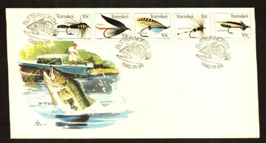 TRANSKEI 1982 Fishing Flies. Set of 5 on first day cover. - 137534 image 0