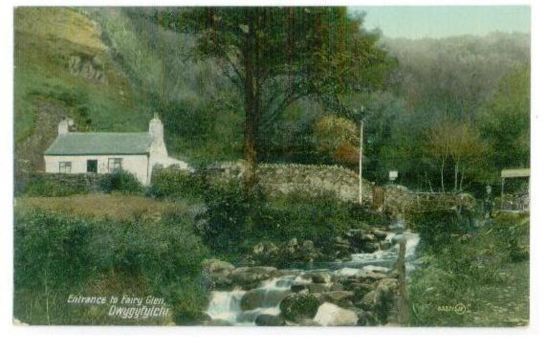 Coloured postcard of Entrance to Fairy Glen Dwygyfylchi Wales. Stonework of bridge. - 40779 - Postcard image 0
