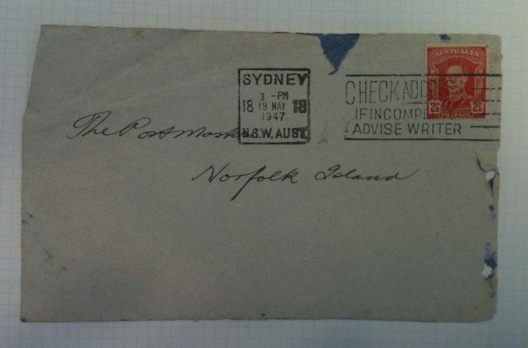 AUSTRALIA 1947 Cover to Norfolk Island. - 32243 - PostalHist image 0