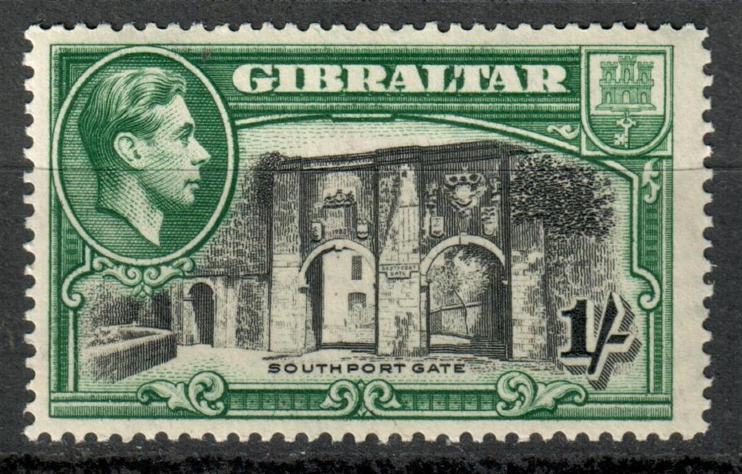 GIBRALTAR 1938 Geo 6th Definitive 1/- Black and Green. Perf 14. Very lightly hinged. Hardly discernable. - 7538 - LHM image 0