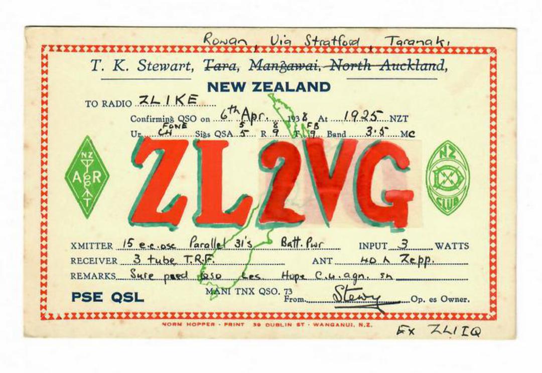 NEW ZEALAND QSL card ZL2VG. - 31139 - Postcard image 0