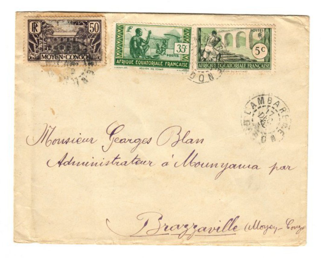 FRENCH EQUATORIAL AFRICA  1930 Letter from Lambarene to Brazzaville. Has one MIDDLE CONGO stamp. The back is damaged. - 37596 - image 0