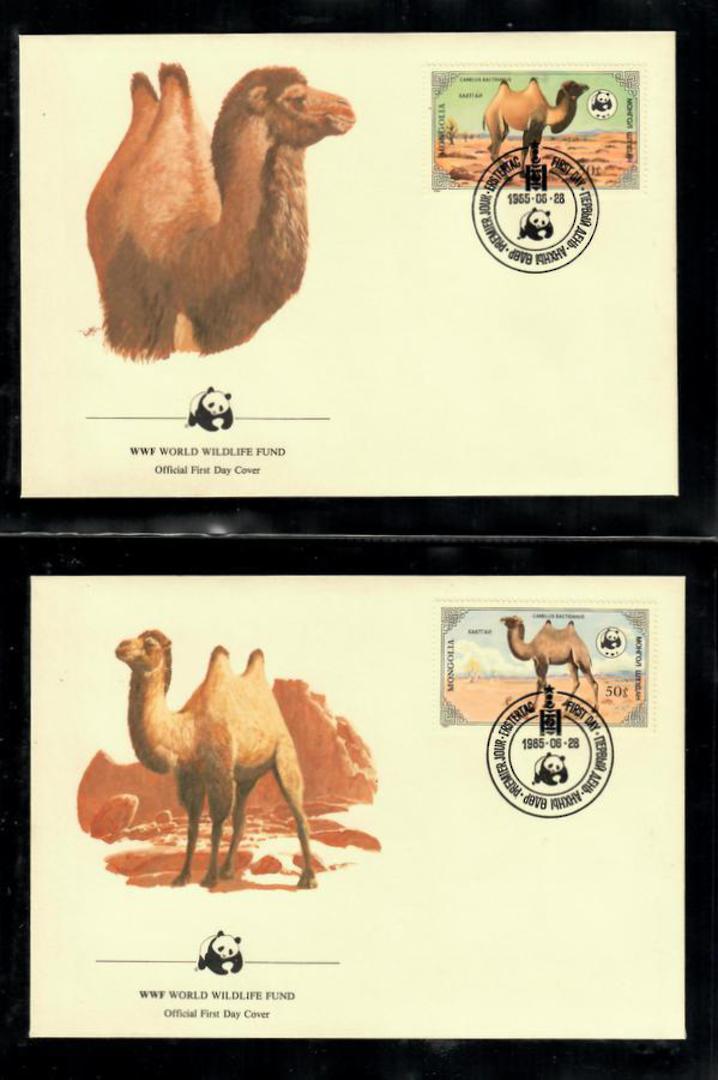 MONGOLIA 1985 World Wildfile Fund. Bactrian Camel. Set of 4 in mint never hinged and on first day covers with 6 pages of officia image 2