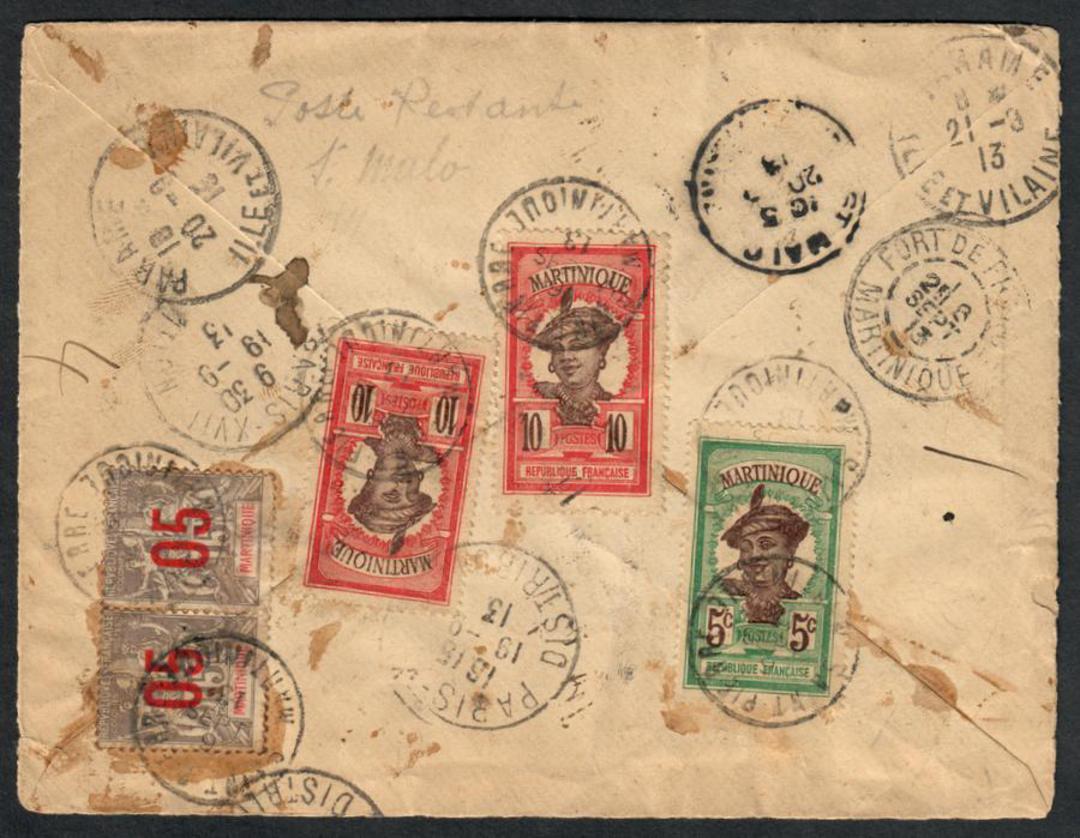 MARTINIQUE 1913 Letter to Paris. Official frank and normal postage on the reverse. Readdressed. - 37775 - PostalHist image 1