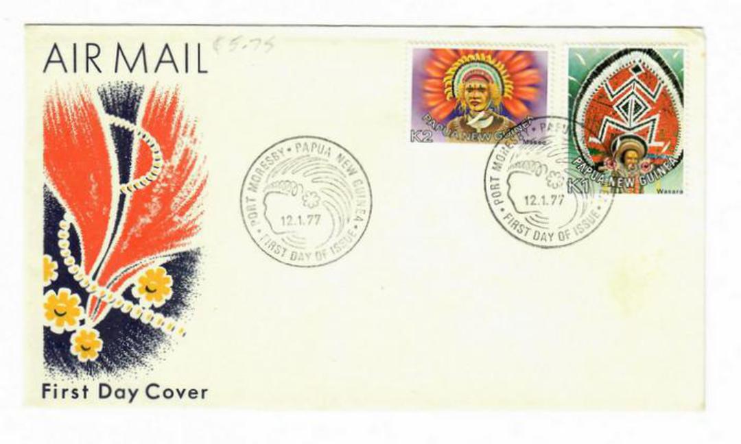 PAPUA NEW GUINEA 1977 Definitives Masks. The $1 and $2 on first day cover. - 32177 - FDC image 0