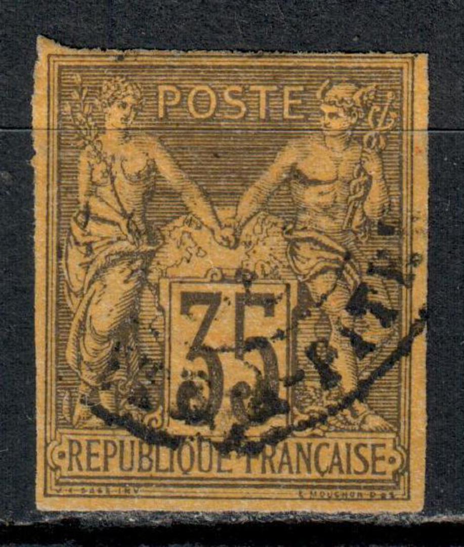 FRENCH COLONIES 1877 Definitive 35c Black on Yellow. Cut square with four margins. - 1354 - Used image 0