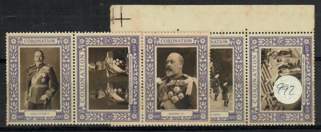 GREAT BRITAIN 1937 Cinderellas issued for the Coronation. 6 items in Two strips of 3. - 23812 - Cinderellas image 0