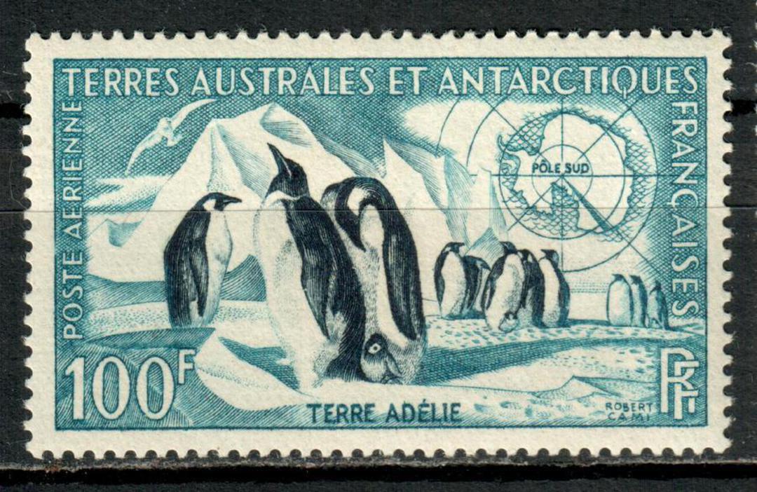 FRENCH SOUTHERN and ANTARCTIC TERRITORIES 1956 Definitive 100f Indigo and Turquoise-Blue. Penguins. - 83529 - UHM image 0